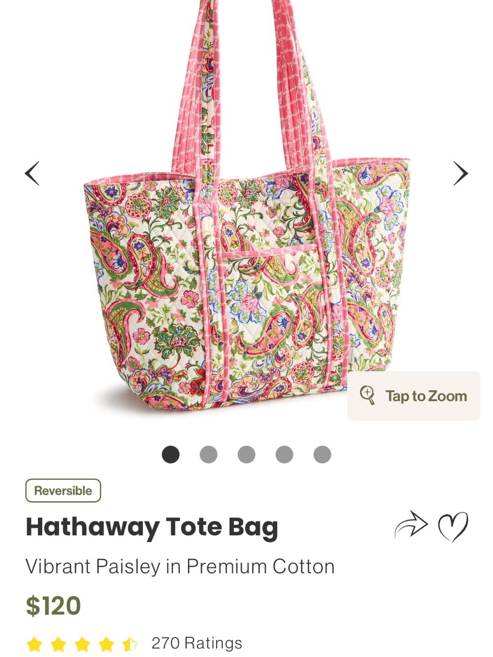 Vera Bradley Hathaway tote in vibrant paisley - Picture 3 of 6